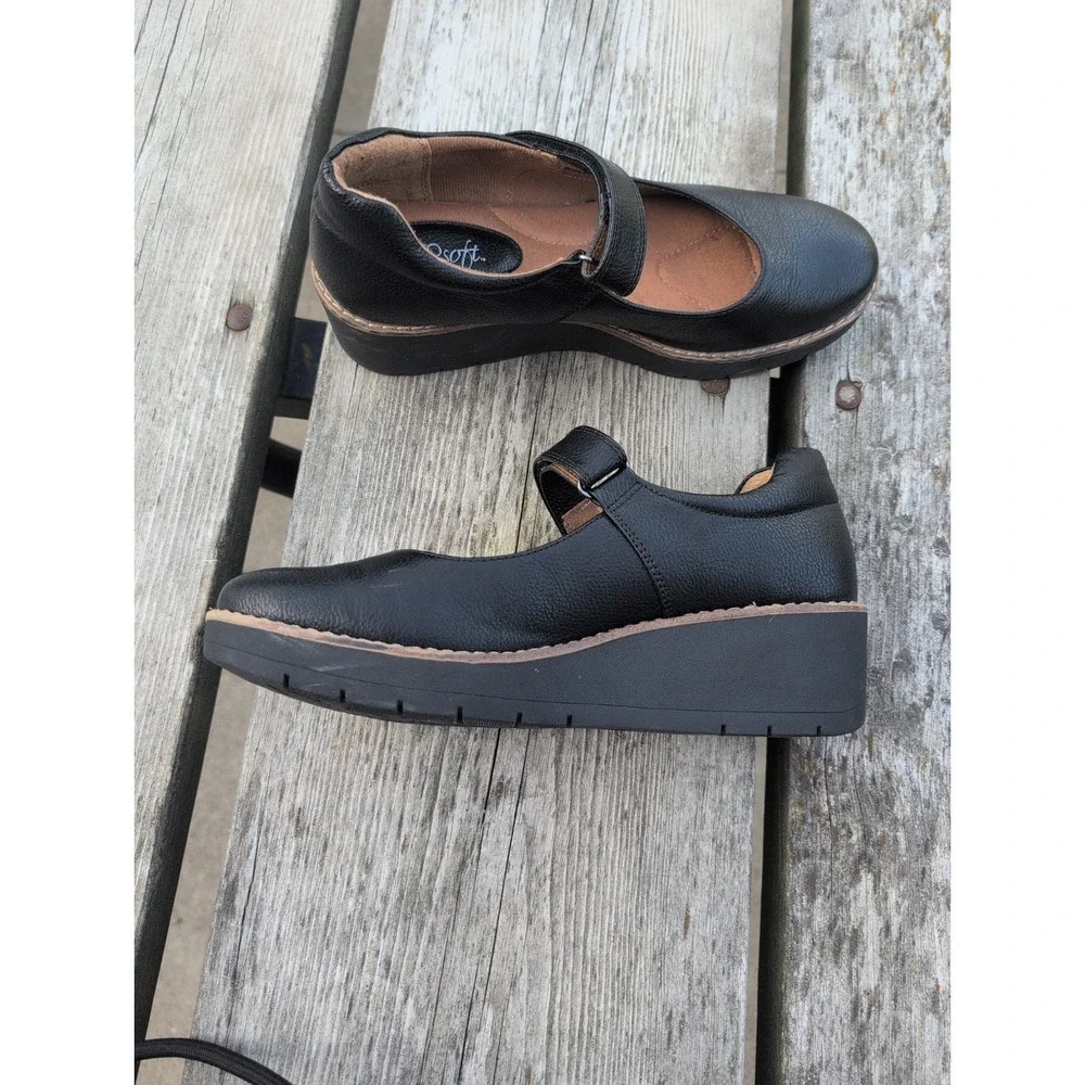 Eurosoft Black Mary Jane Franlee Wedge Shoes Comfort Strap Work sz 9M